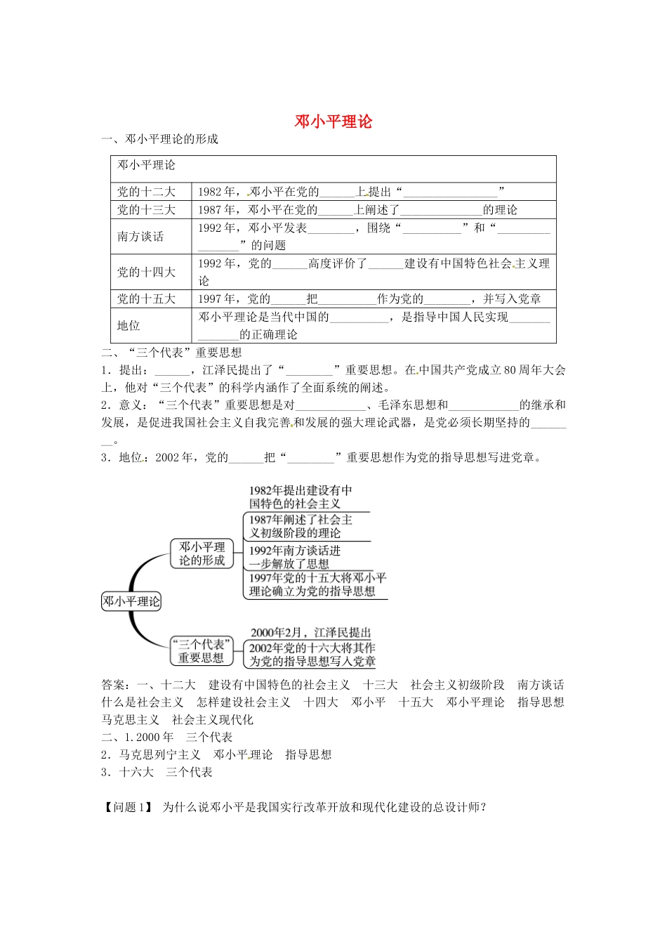 八年级历史下册 第三单元 第5课 邓小平理论导学案 中图版-中图版初中八年级下册历史学案_第1页