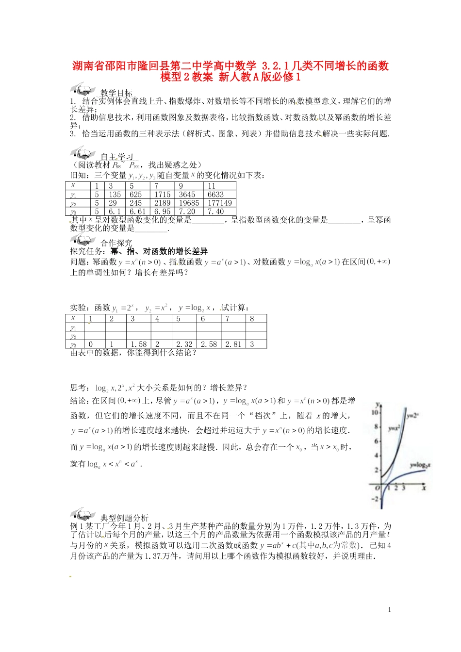 湖南省邵阳市隆回县第二中学高中数学 3.2.1几类不同增长的函数模型2教案 新人教A版必修1_第1页