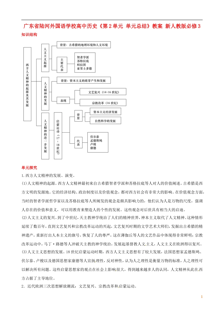 广东省陆河外国语学校高中历史《第2单元 单元总结》教案 新人教版必修3_第1页