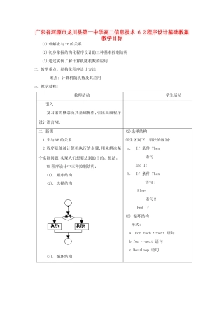 广东省河源市龙川县第一中学高二信息技术 6.2程序设计基础教案