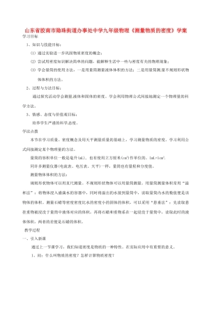 山东省胶南市隐珠街道办事处中学九年级物理《测量物质的密度》学案