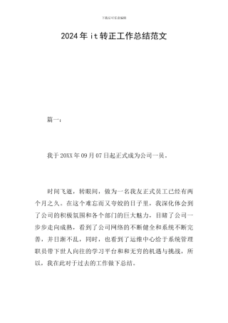 2024年it转正工作总结范文
