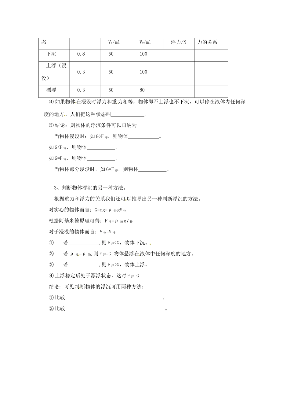 2014年春八年级物理下册 10.5 物体的浮与沉教案一 苏科版_第2页