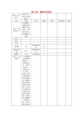 【聚焦中考】（教师用书）陕西省2015中考化学总复习 第一轮 第13讲 燃料及其利用教案