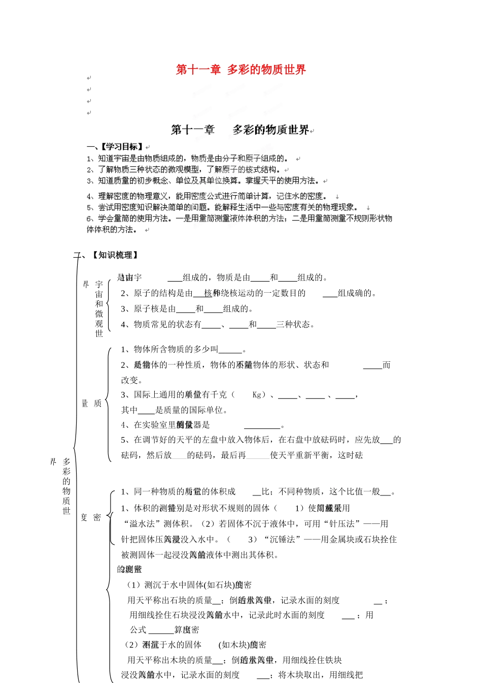 江西省金溪县第二中学中考物理 第十一章 多彩的物质世界导学案 新人教版_第1页