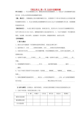 山东省枣庄是台儿庄区涧头二中九年级化学 第五章 5.1生活中的酸和碱学案 鲁教版