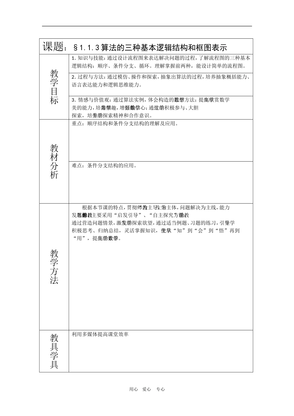 数学：1.1.2.2《算法的三种基本逻辑结构和框图表示》教案（新人教A版必修3）_第1页