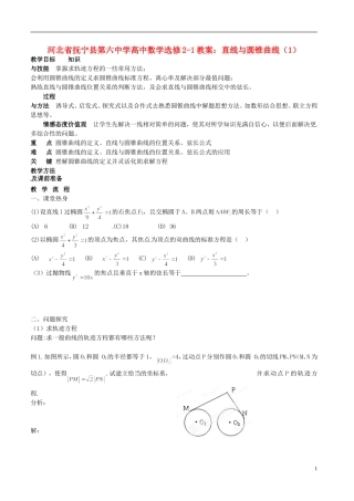 河北省抚宁县第六中学高中数学 直线与圆锥曲线（1）教案 新人教A版选修2-1