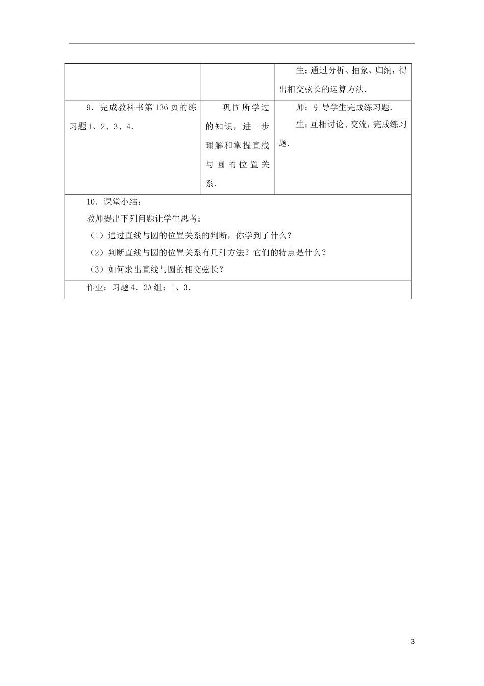 江苏省麒麟中学高中数学 4.2.1直线与圆的位置关系教案 苏教版必修2_第3页