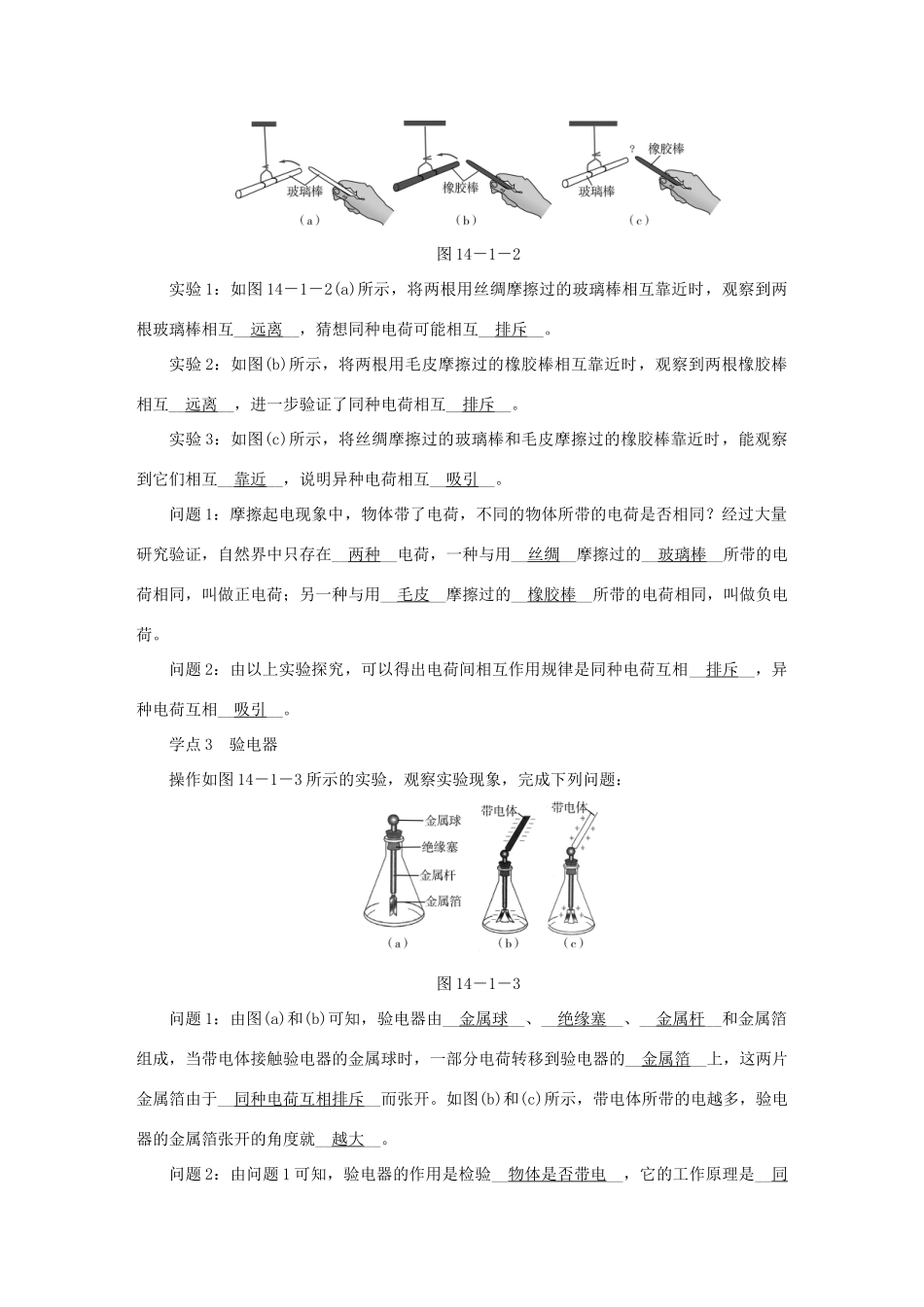 九年级物理全册 第十四章 第一节 电是什么学案 （新版）沪科版-（新版）沪科版初中九年级全册物理学案_第3页