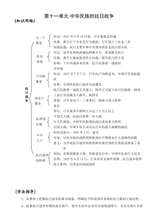 中考历史第十一单元 中华民族的抗日战争学案