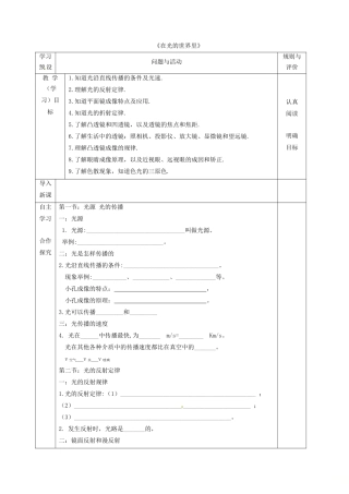 八年级物理上册 第四章《在光的世界里》复习学案 教科版-教科版初中八年级上册物理学案