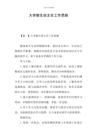 大学新生班主任工作思路