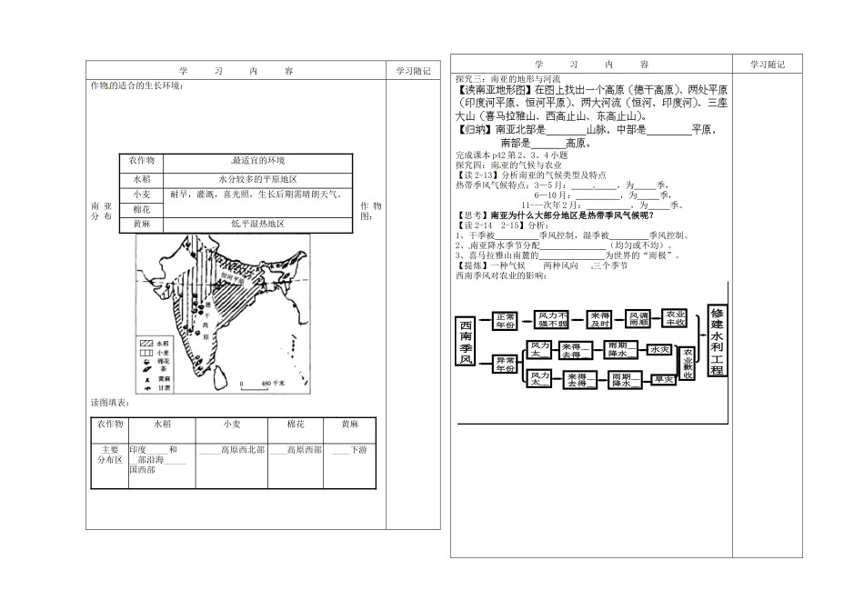 山东省聊城市冠县贾镇中学七年级地理下册 第13课时 南亚（第一课时）导学案（无答案） 湘教版_第2页