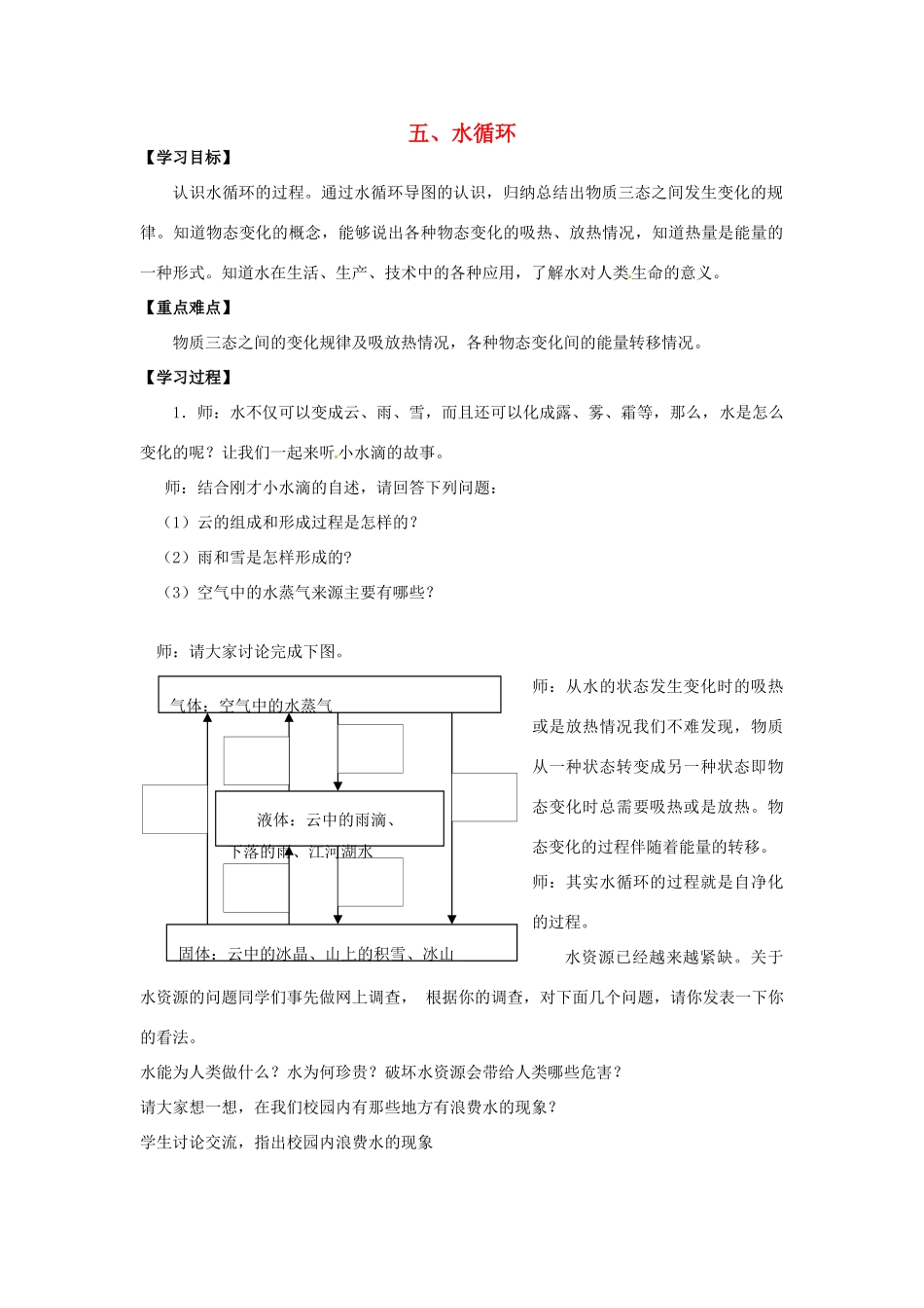 江苏省盐都县郭猛中学八年级物理上册《2.5 水循环》导学案 苏科版_第1页