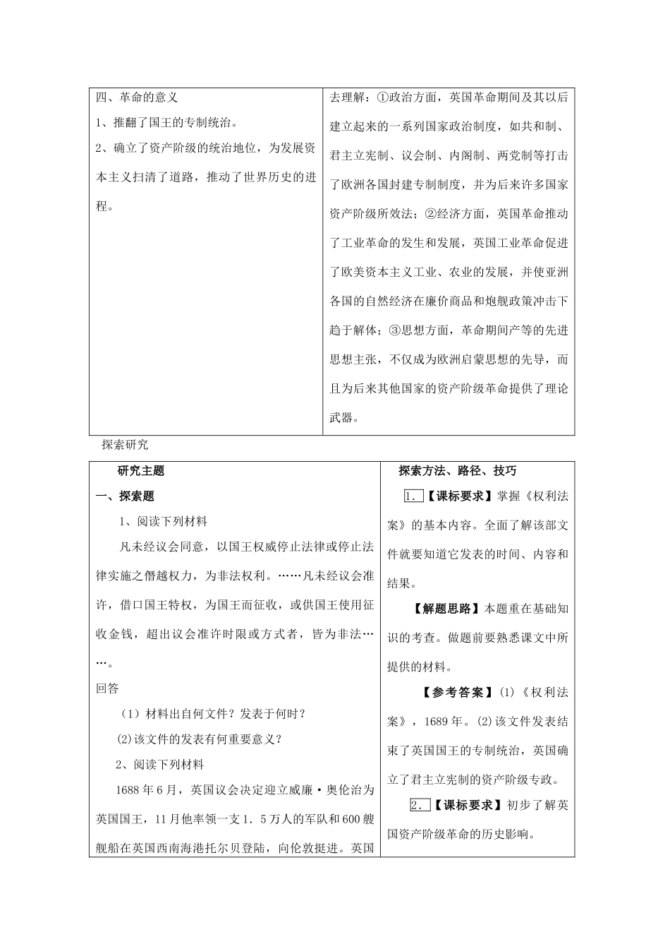 九年级历史上：第11课《英国资产阶级革命》学案（人教新课标）_第3页
