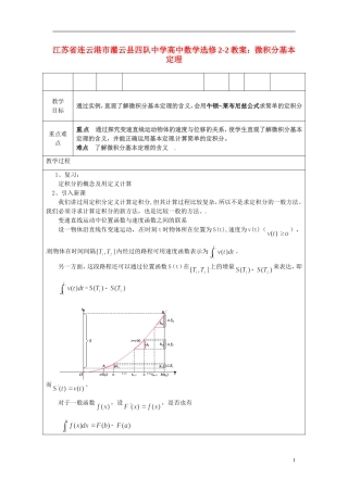江苏省连云港市灌云县四队中学高中数学 微积分基本定理教案 苏教版选修2-2