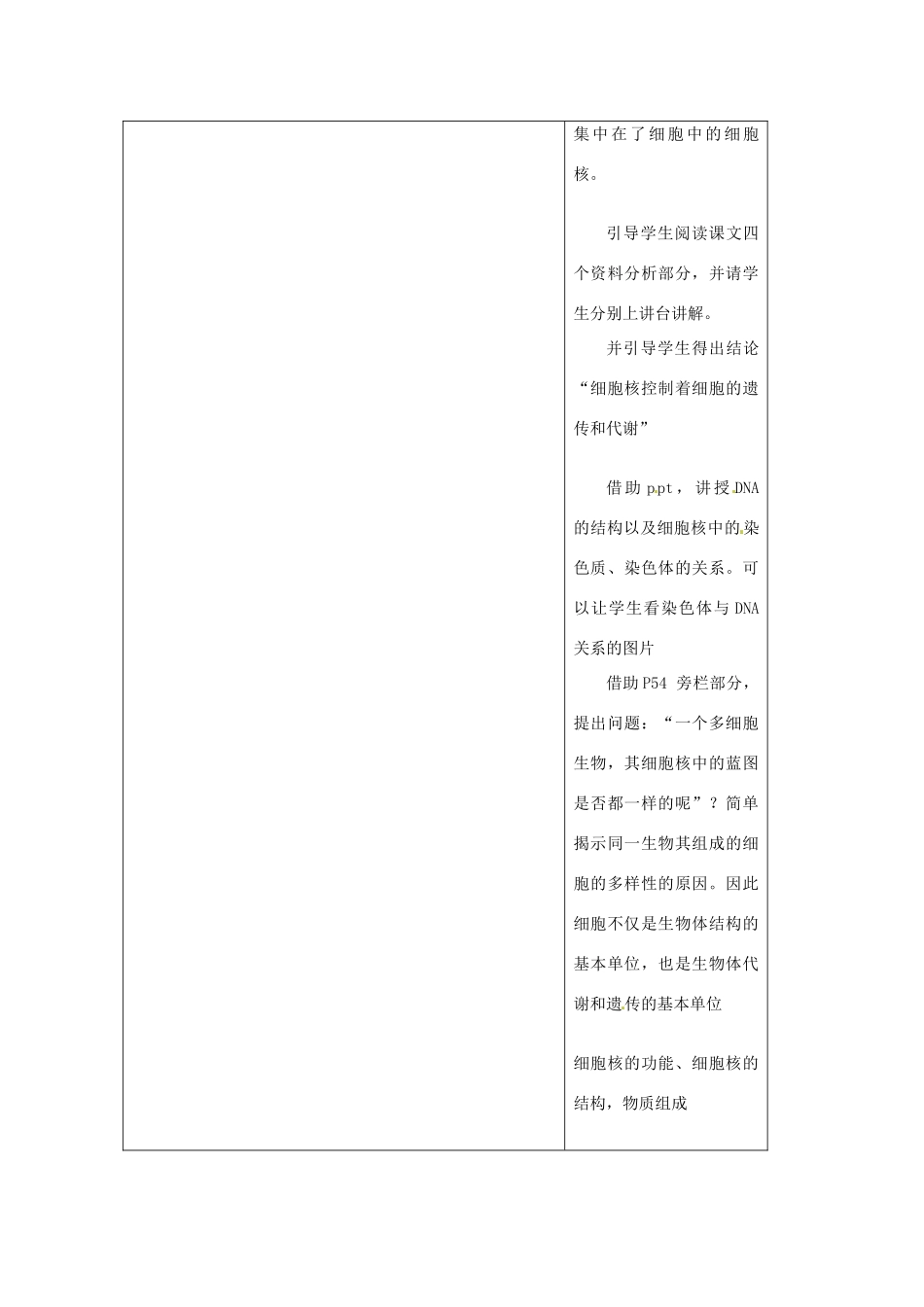 云南省师范大学五华区实验中学高中生物 第四章 细胞的基本结构 第三节 细胞核 系统的控制中心教案 新人教版必修1_第2页