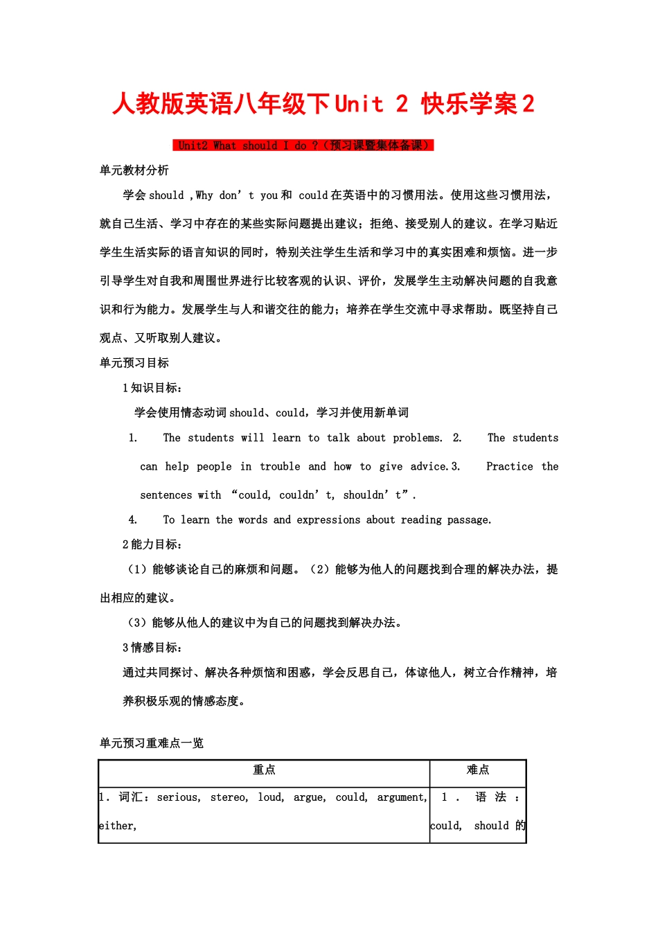 八年级英语下Unit+2+快乐学案2人教版_第1页