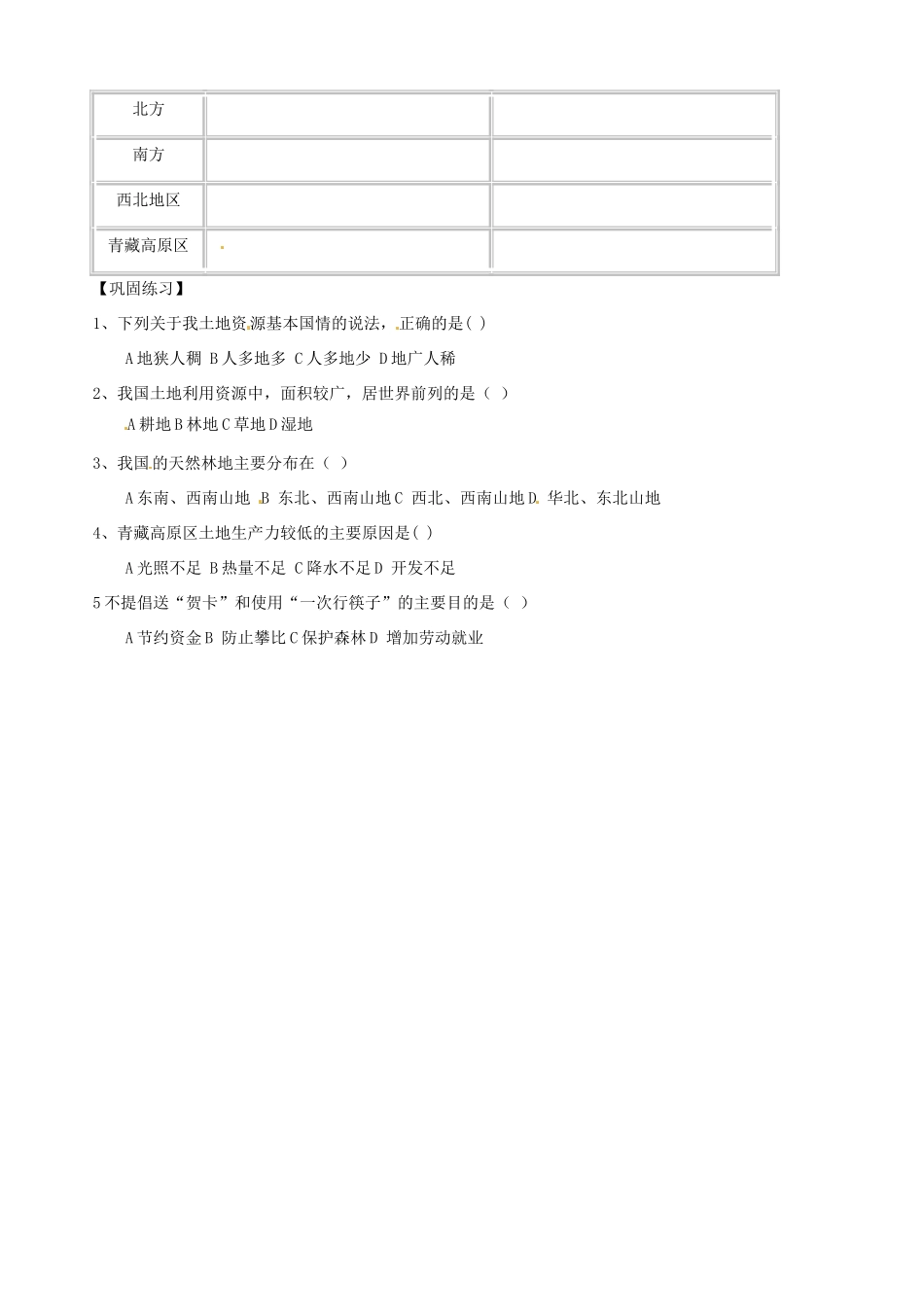 山东省胶南市隐珠街道办事处中学八年级地理《中国的土地资源》学案_第2页