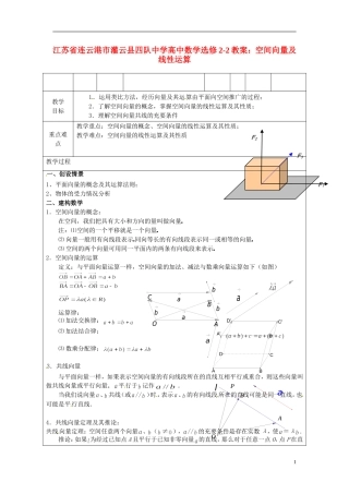 江苏省连云港市灌云县四队中学高中数学 空间向量及线性运算教案 苏教版选修2-2