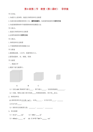 八年级物理上册_第六章 质量与密度_2.物体的密度学案教科版