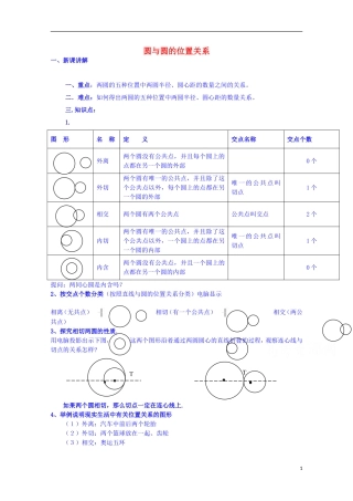 四川省资阳市高中数学高一升高二复习讲义 第19课 圆与圆的位置关系 新人教A版