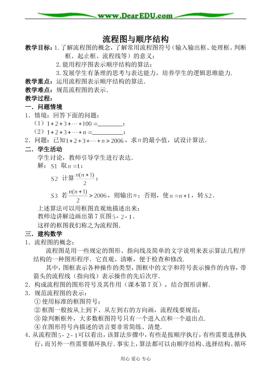 苏教版高中数学必修3流程图与顺序结构教案_第1页