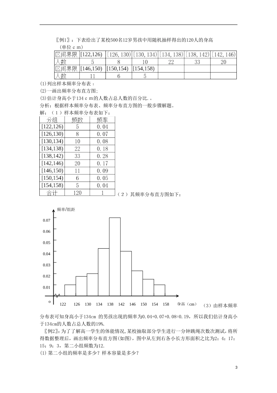 内蒙古赤峰二中高中数学 2.2.1用样本的频率分布估计总体分布(2课时)教案 新人教B版必修3_第3页