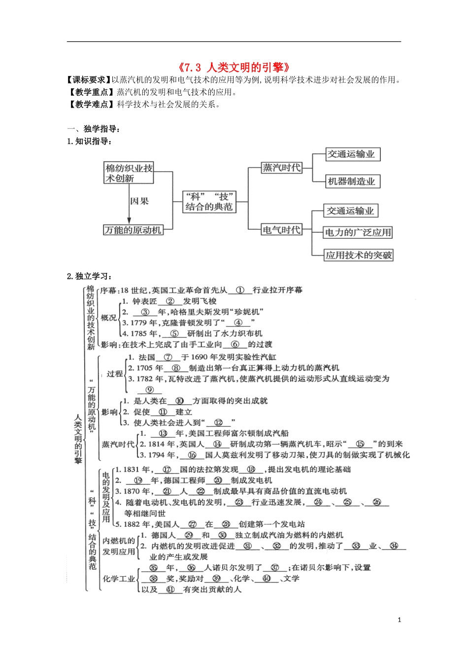 重庆市江津五中高中历史《7.3 人类文明的引擎》教案 人民版必修3_第1页