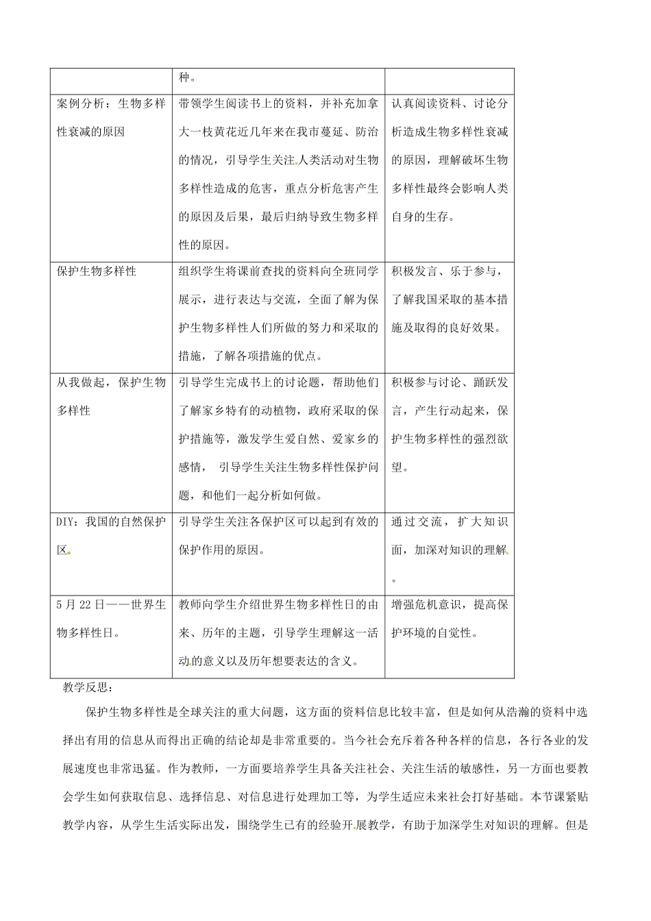 2013年春八年级生物下册《第二十六章 第一节 保护生物多样性》教案2 苏科版_第3页