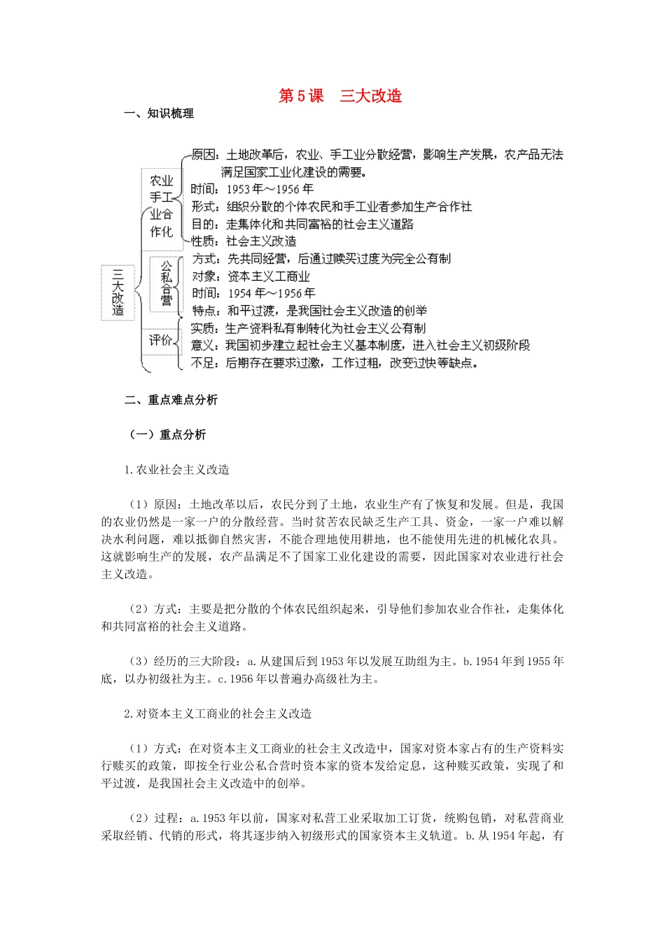 2015八年级历史下册 第5课 三大改造教材解析 新人教版_第1页