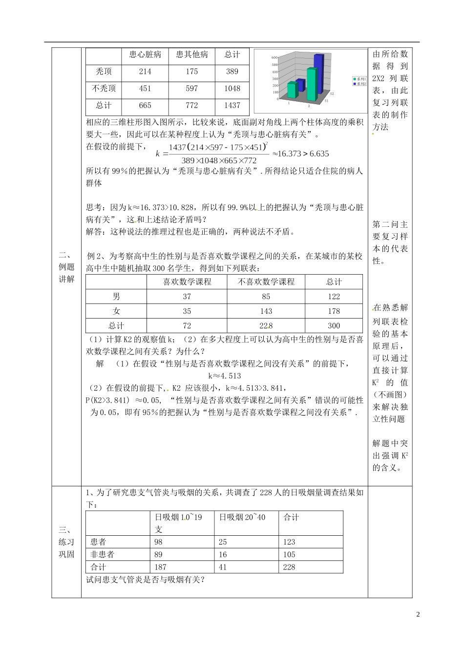湖北省恩施巴东县第一高级中学高中数学 1.2独立性检验的基本思想及其应用第2课时教案 新人教版选修1-2 _第2页