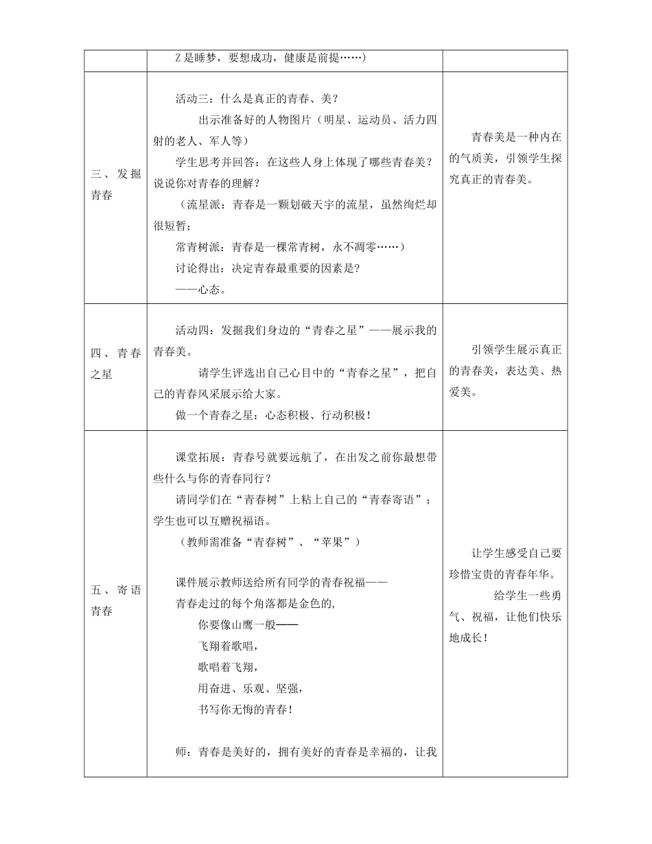 七年级政治上册：第四课《感悟青春》教学设计（人教新课标版教材）_第3页