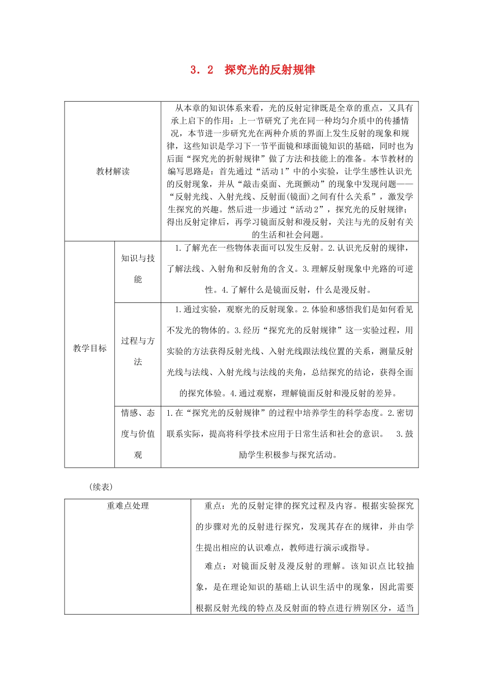 八年级物理上册 3.2探究光的反射规律导学设计 （新版）粤教沪版-（新版）粤教沪版初中八年级上册物理学案_第1页