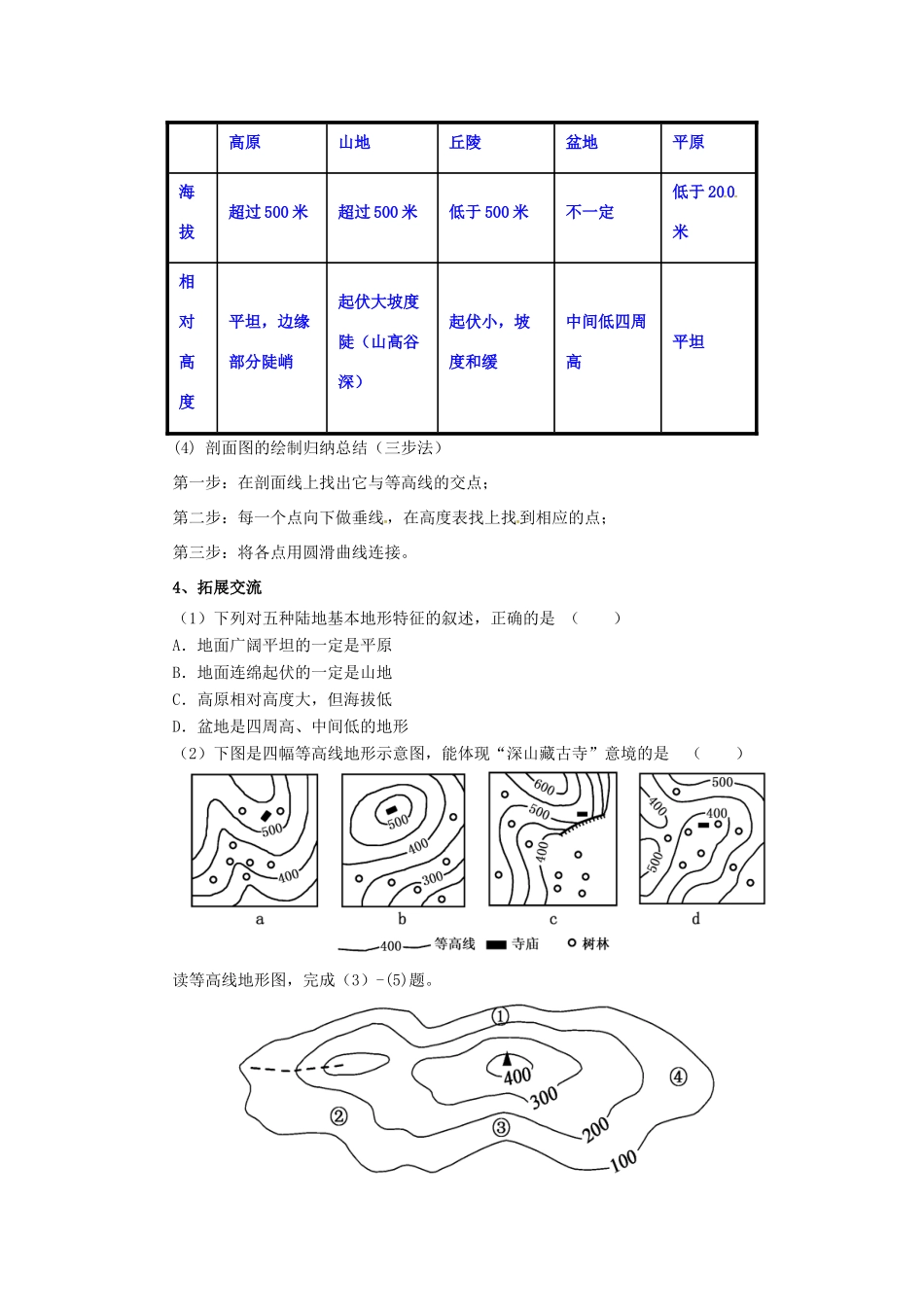 辽宁省凌海市七年级地理上册 1.4 地形图的判读导学案 （新版）新人教版-（新版）新人教版初中七年级上册地理学案_第3页