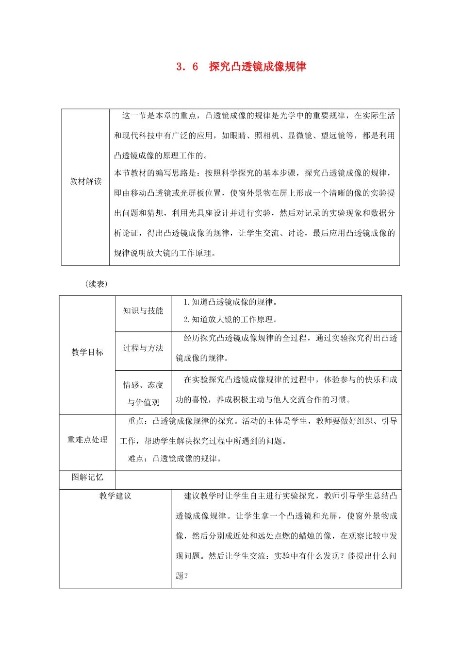 八年级物理上册 3.6探究凸透镜成像的规律导学设计 （新版）粤教沪版-（新版）粤教沪版初中八年级上册物理学案_第1页