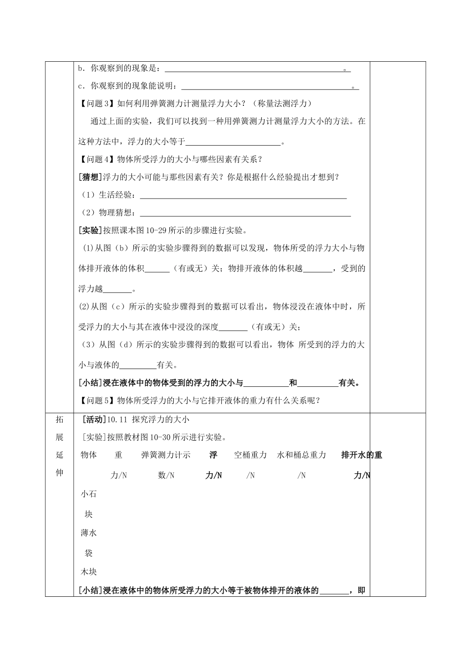 2015年春八年级物理下册 10.4 浮力（第1课时）导学案（无答案）（新版）苏科版_第2页