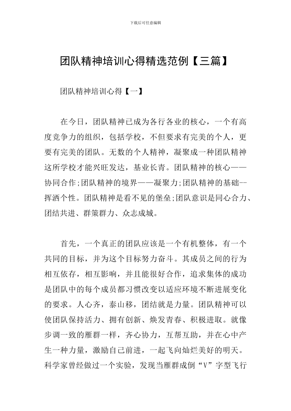 团队精神培训心得精选范例_第1页