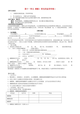 甘肃省玉门市花海中学九年级化学下册 第十一单元 课题1 常见的盐导学案1（无答案） 新人教版