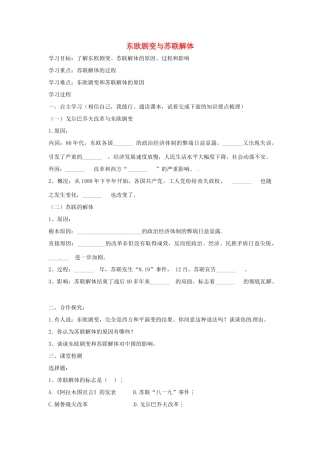 春九年级历史下册 第五单元 第13课 东欧剧变与苏联解体学案 中华书局版-中华书局版初中九年级下册历史学案