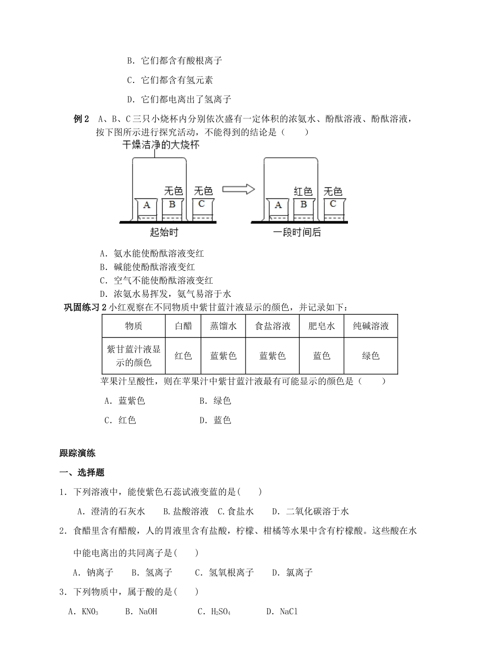 九年级科学上册 1.2 物质的酸碱性学案 （新版）浙教版-（新版）浙教版初中九年级上册自然科学学案_第2页