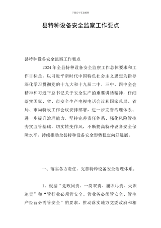 县特种设备安全监察工作要点