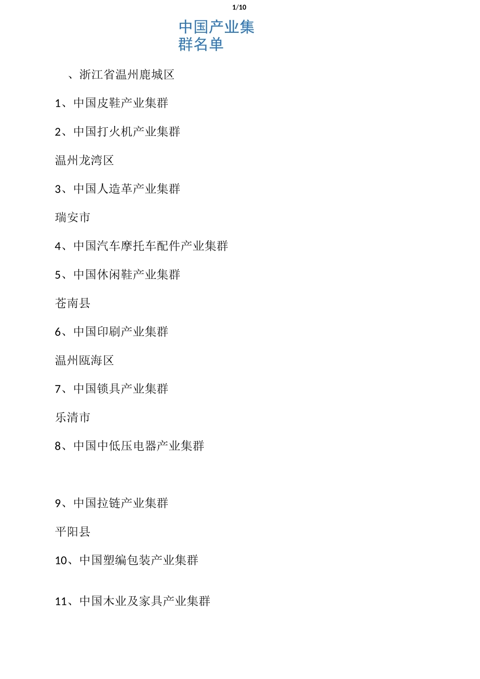 中国产业集群名单_第1页