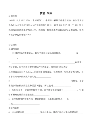 九年物理新人教 核能 学案