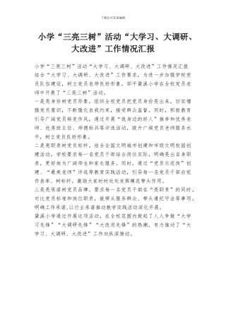 小学“三亮三树”活动“大学习、大调研、大改进”工作情况汇报