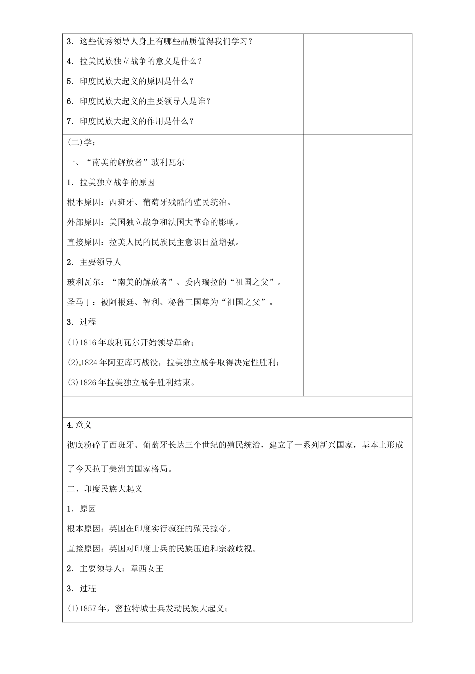 秋九年级历史上册 第三单元 殖民扩张与殖民地人民的战争 第14课 殖民地人民的抗争导学案 岳麓版-岳麓版初中九年级上册历史学案_第2页