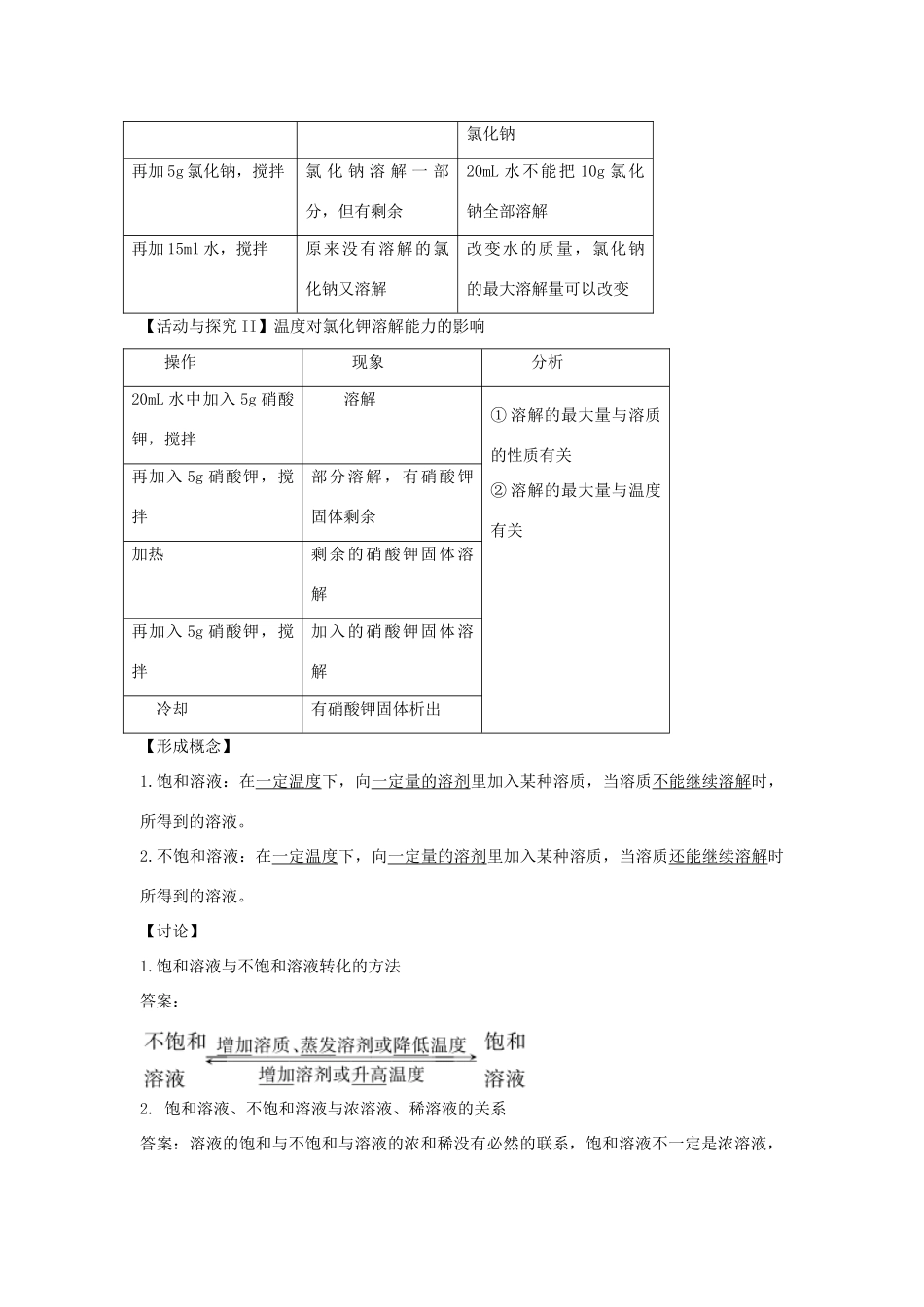 九年级化学下册 第九单元 溶液 课题2 溶解度 第1课时 饱和溶液与不饱和溶液导学案 （新版）新人教版-（新版）新人教版初中九年级下册化学学案_第2页