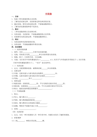 中考物理专题复习 光现象学案-人教版初中九年级全册物理学案