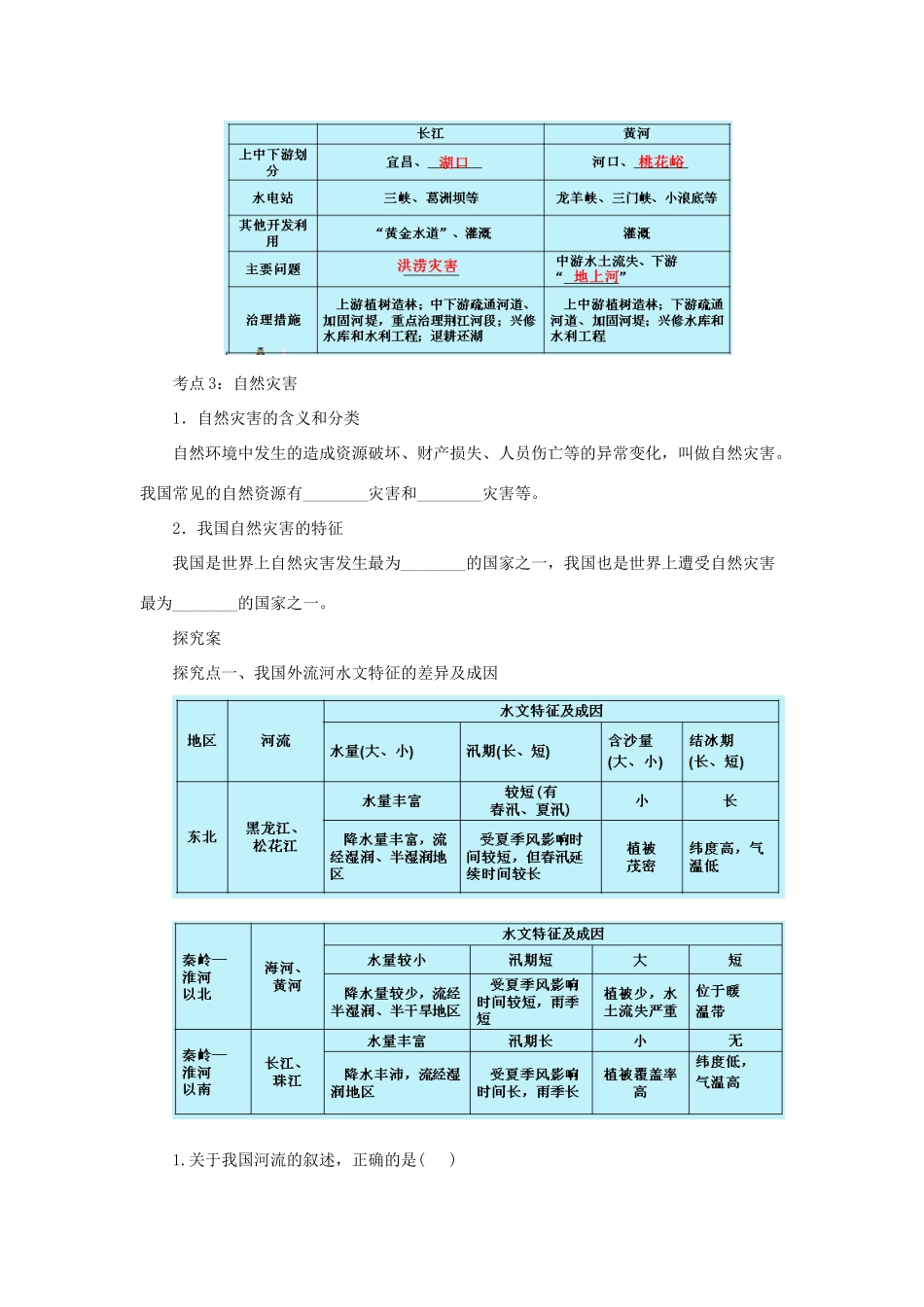 中考地理一轮复习 中国的河流和湖泊自然灾害导学案-人教版初中九年级全册地理学案_第2页